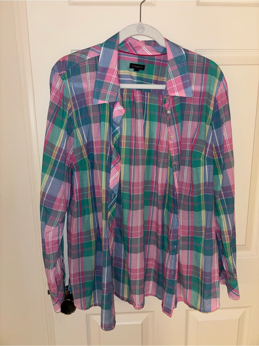 Talbots 100% cotton Pink Green Blue Plaid Button-Front Shirt